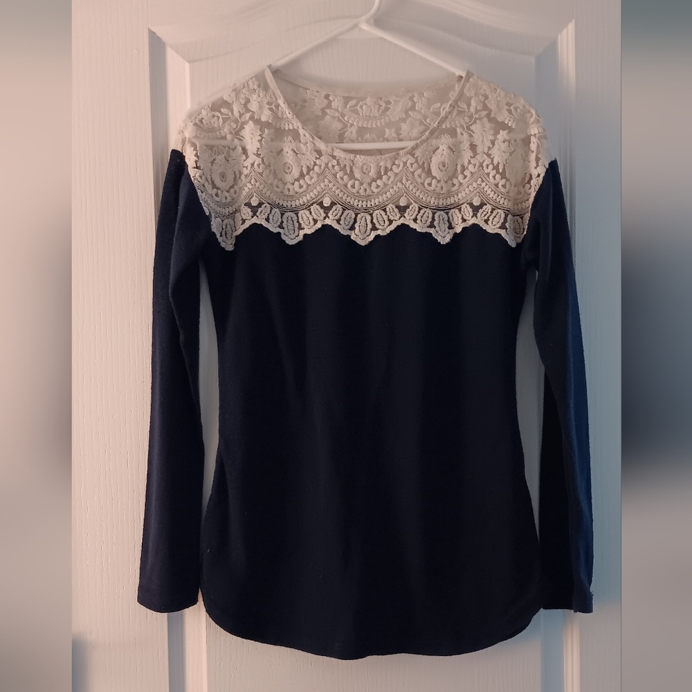 Black and Cream Embellished Long Sleeve Blouse